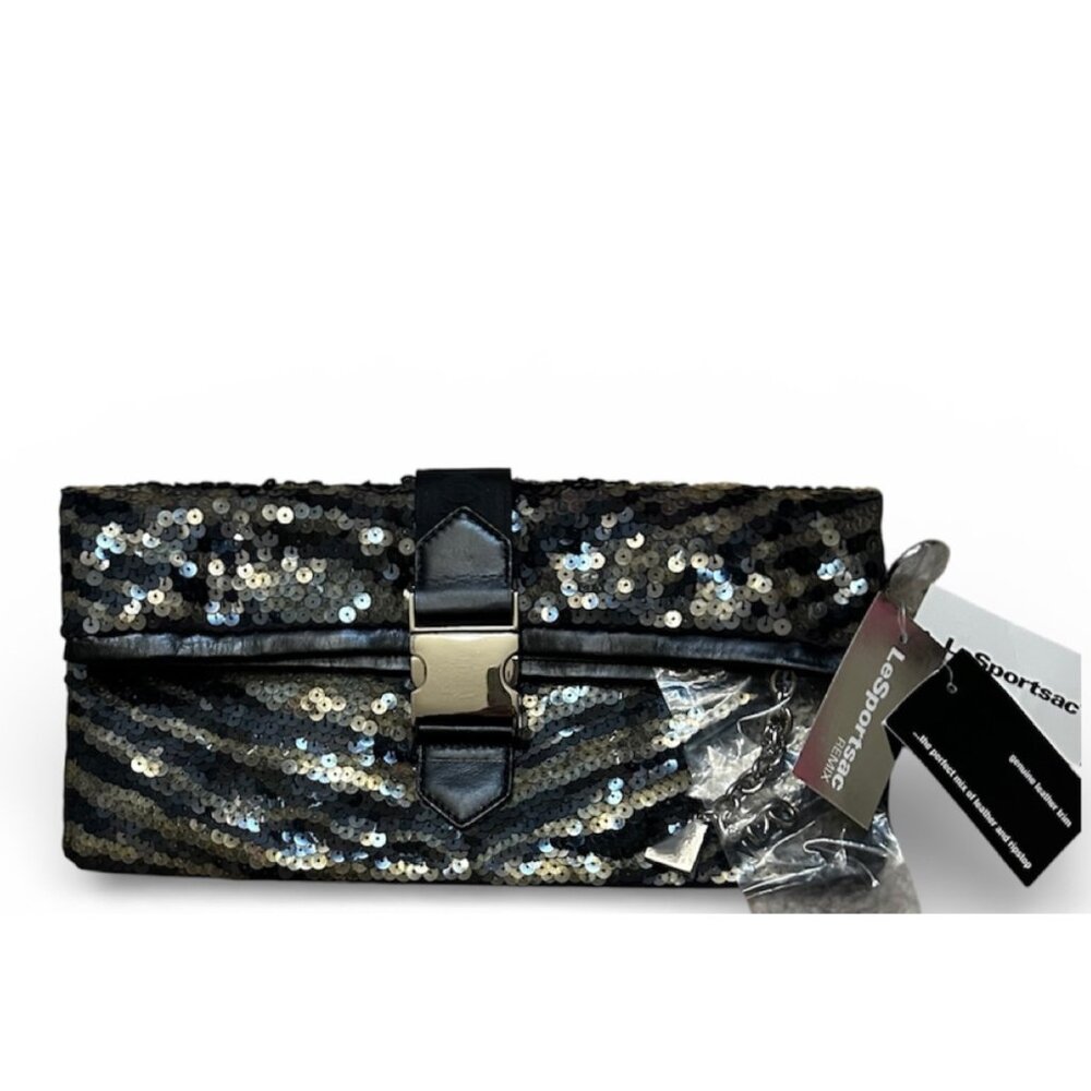 LeSportsac Mid-2000s Sparkly Zebra Animal Print Leather Clutch (NWT!)